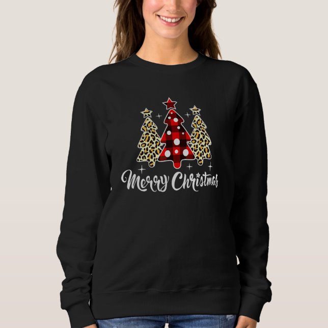 Merry Christmas Tree Leopard Print Red Buffalo Pla Sweatshirt (Front)