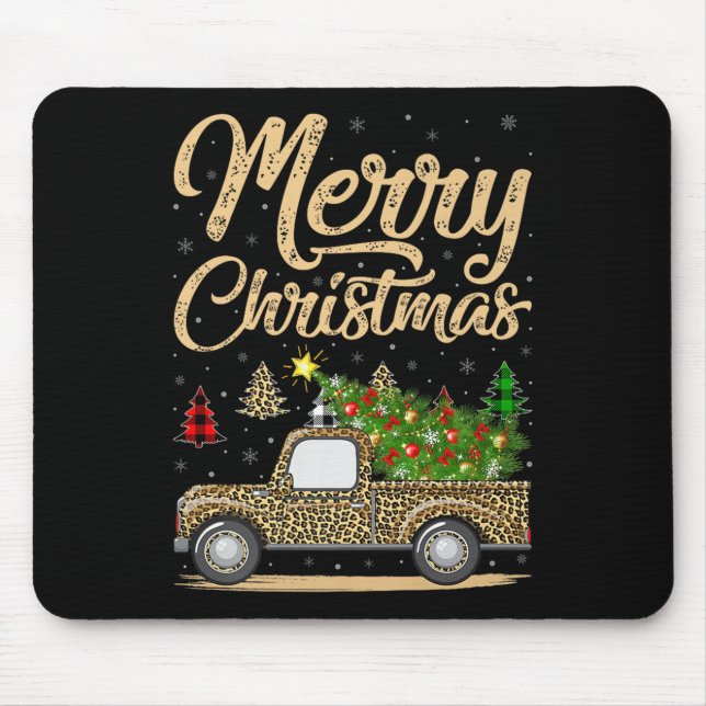 Merry Christmas Tree Leopard Truck Xmas Family Paj Mouse Pad (Front)