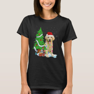 Merry Christmas Tree Light Santa Hat Dog Labrador  T-Shirt