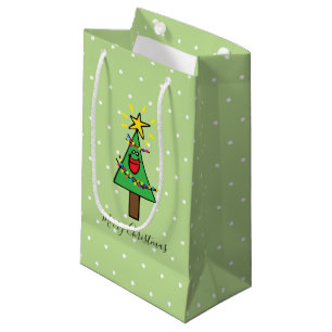 Merry Christmas Tree Lights Ornaments Gold Star Small Gift Bag