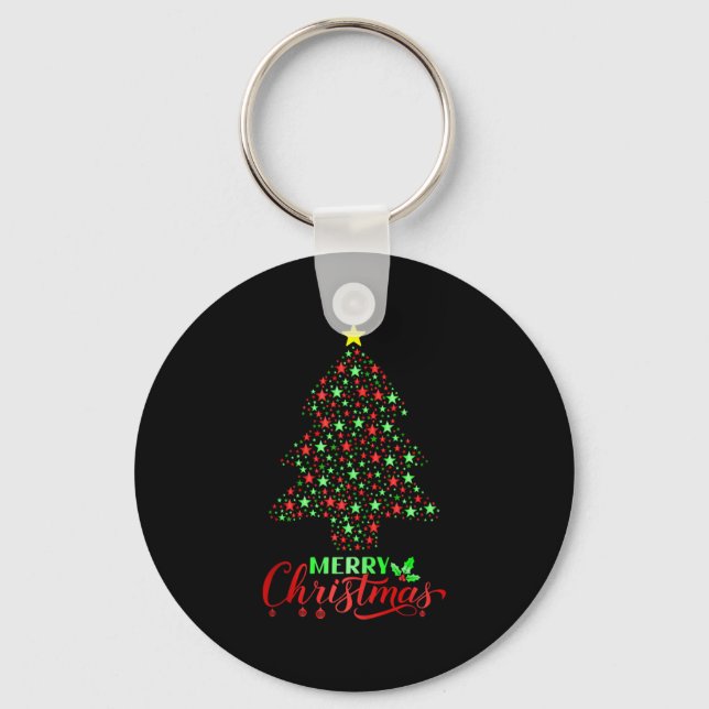 Merry Christmas Tree Matching Family Santa Holiday Keychain (Front)