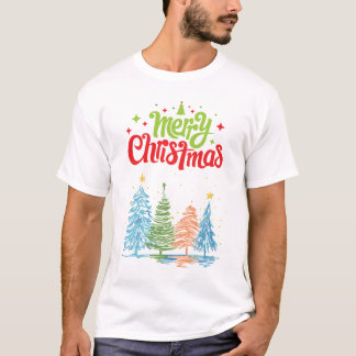  Merry Christmas Tree Men White T-Shirt