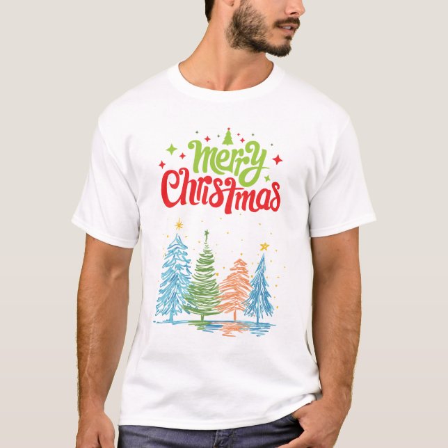  Merry Christmas Tree Men White T-Shirt (Devant)