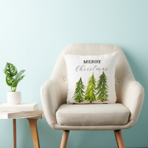 Merry Christmas tree Merry Winter Festive Throw Pillow