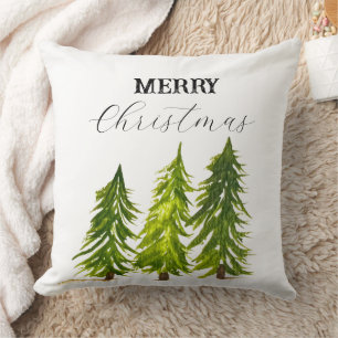 Merry Christmas tree Merry Winter Festive Throw Pillow
