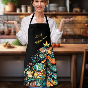 Merry Christmas Tree Modern Boho Chic Apron