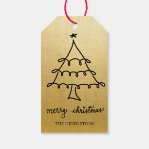 Merry Christmas Tree Modern Script Faux Gold Foil Gift Tags