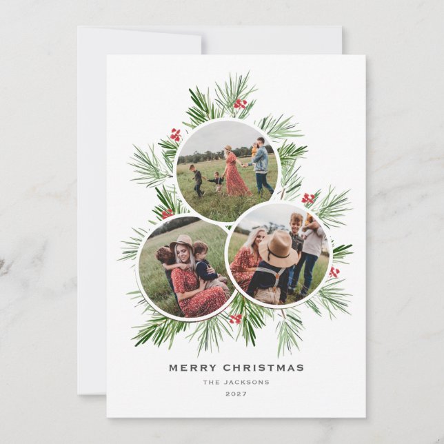 Merry Christmas Tree Multi Photo Holiday Card (Front)