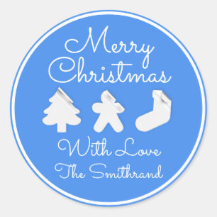 Merry Christmas Tree Name Blue Pastel White Famed  Classic Round Sticker