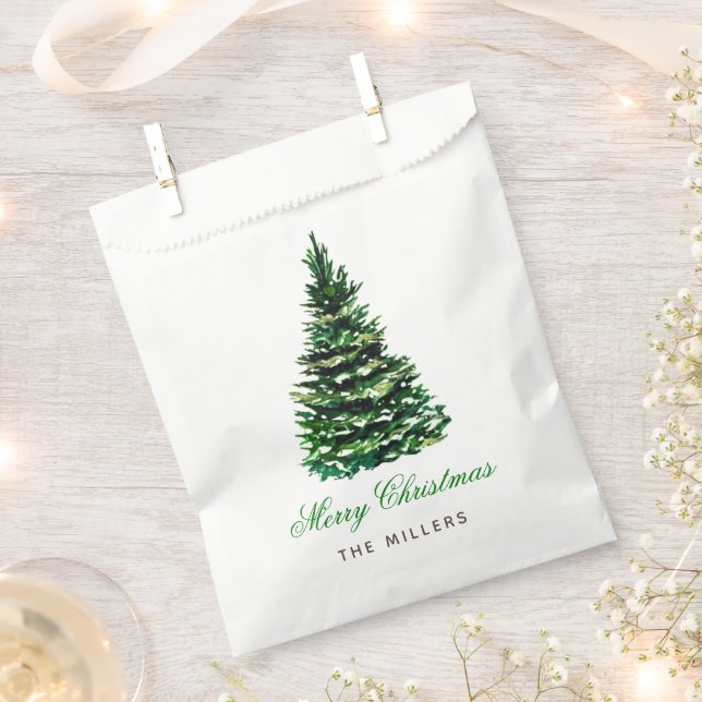 Merry Christmas Tree Name Elegant Calligraphy Favour Bag (Clipped)