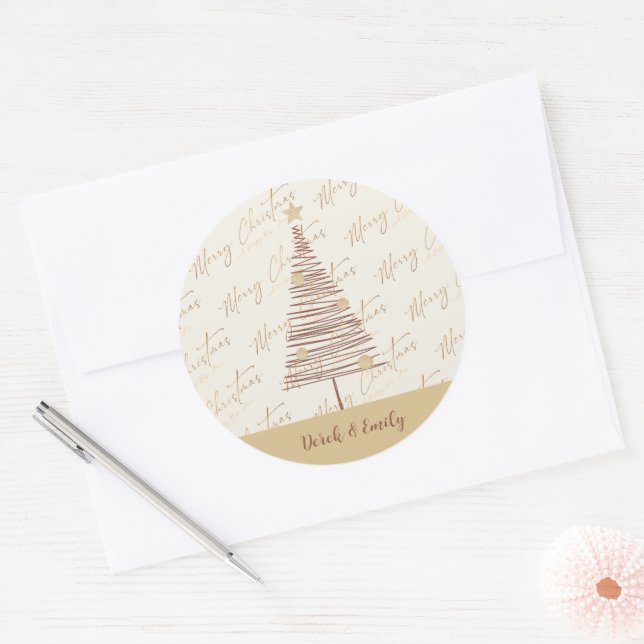 Merry Christmas Tree New Year Cute Happy Holidays Classic Round Sticker (Envelope)