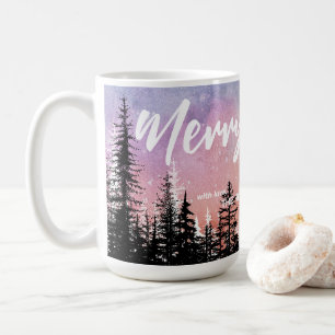 Merry Christmas tree Night gradient script forest  Coffee Mug
