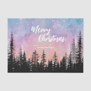 Merry Christmas tree Night gradient script forest  Tissue Paper