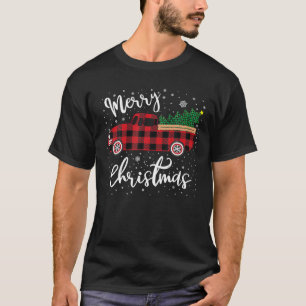 Merry Christmas Tree On Buffalo Plaid Truck T-Shirt