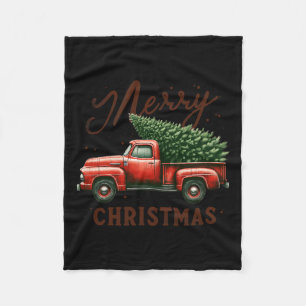 Merry Christmas Tree On Red Truck Wagon Vintage Ch Fleece Blanket