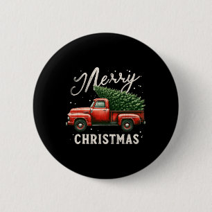 Merry Christmas Tree On Red Truck Wagon Vintage Xm 2 Inch Round Button