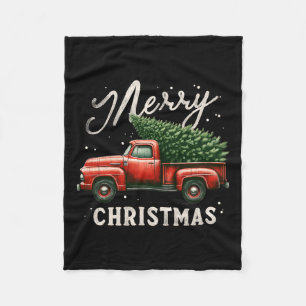 Merry Christmas Tree On Red Truck Wagon Vintage Xm Fleece Blanket