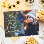 Merry Christmas tree one photo cute type red Holiday Card<br><div class="desc">We wish you a Merry Christmas! This holiday photo card features a classic message in a fun Christmas tree shape on a horizontal photo. This sweet Christmas card design is a great way to send Christmas cheer to friends and family. The playful type treatment created by Lea Delaveris Design is...</div>