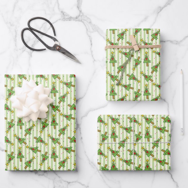 Merry Christmas Tree Ornaments Lights Star Wrapping Paper Sheet (Front)