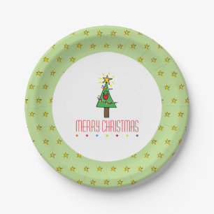 Merry Christmas Tree Ornaments String of Lights Paper Plate