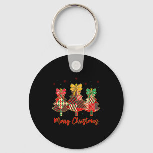 Merry Christmas Tree Patchwork Coquette Bow Xmas S Keychain