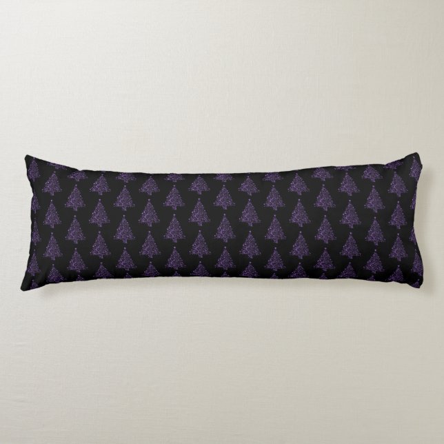 Merry Christmas Tree Pattern Black Purple Elegant Body Pillow (Front)
