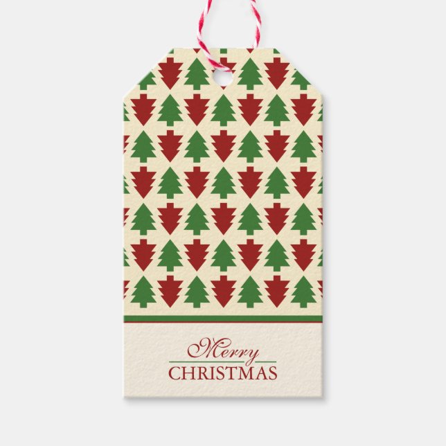 Merry Christmas Tree Pattern Gift Tags (Front)