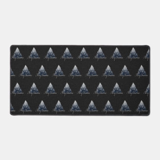Merry Christmas Tree Pattern Holiday Blue Desk Mat