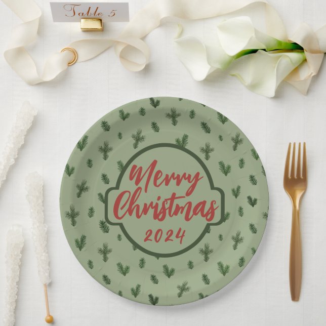 merry christmas tree pattern paper plate (Wedding)