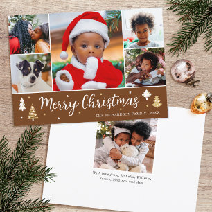 Merry Christmas Tree Photo Collage Brown Flat Holiday Card