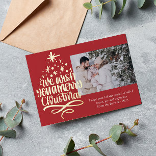 Merry Christmas Tree Photo Foil Holiday Card