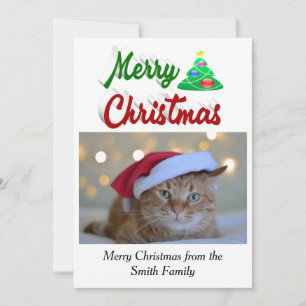Merry Christmas Tree photo red green script Holiday Card