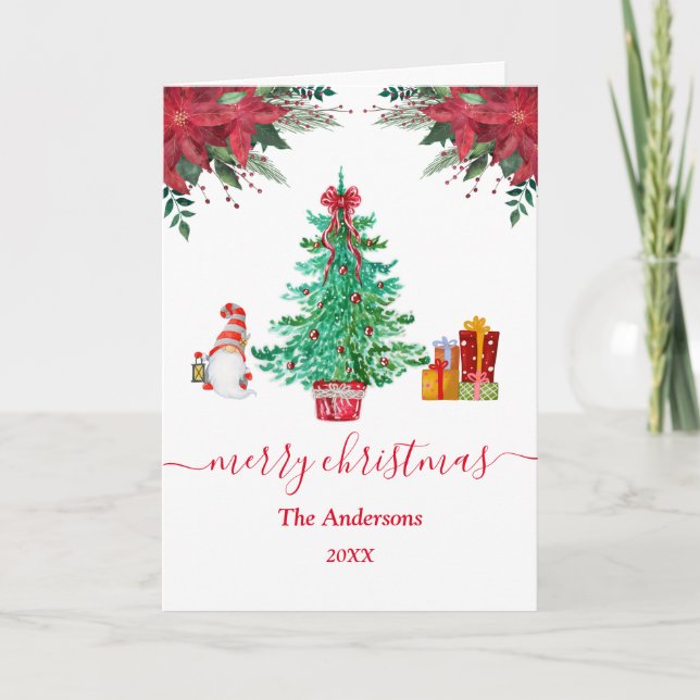 Merry Christmas Tree Photo Santa Green Red  Holiday Card (Front)