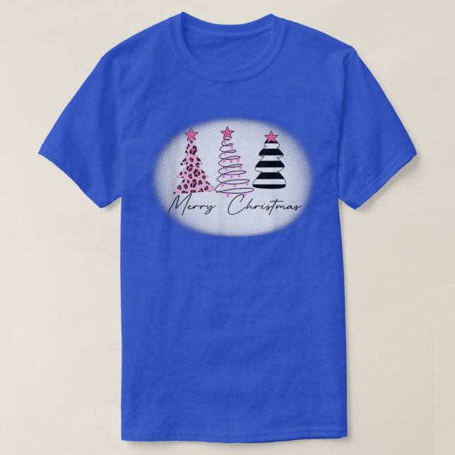 Merry Christmas Tree Pink Leopard, Christmas 2021  T-Shirt (Design Front)