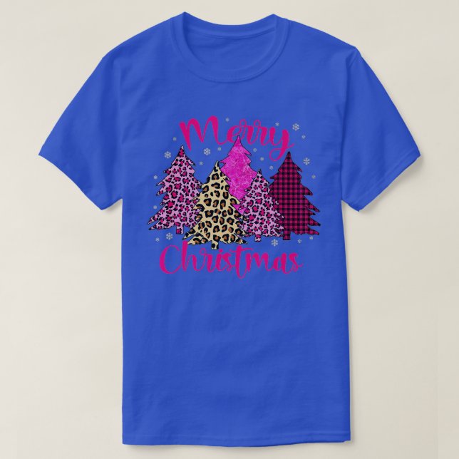 Merry Christmas Tree Pink Xmas Leopard Matching Fa T-Shirt (Design Front)
