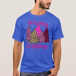 Merry Christmas Tree Pink Xmas Leopard Matching Fa T-Shirt