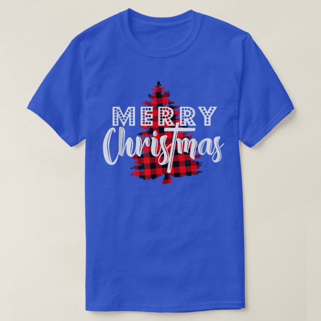 Merry Christmas Tree Plaid Holiday Funny Xmas  T-Shirt (Design Front)