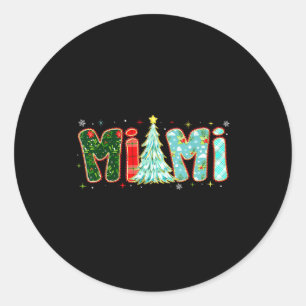 Merry Christmas Tree Plaid Mimi Aesthetic Mom Mama Classic Round Sticker