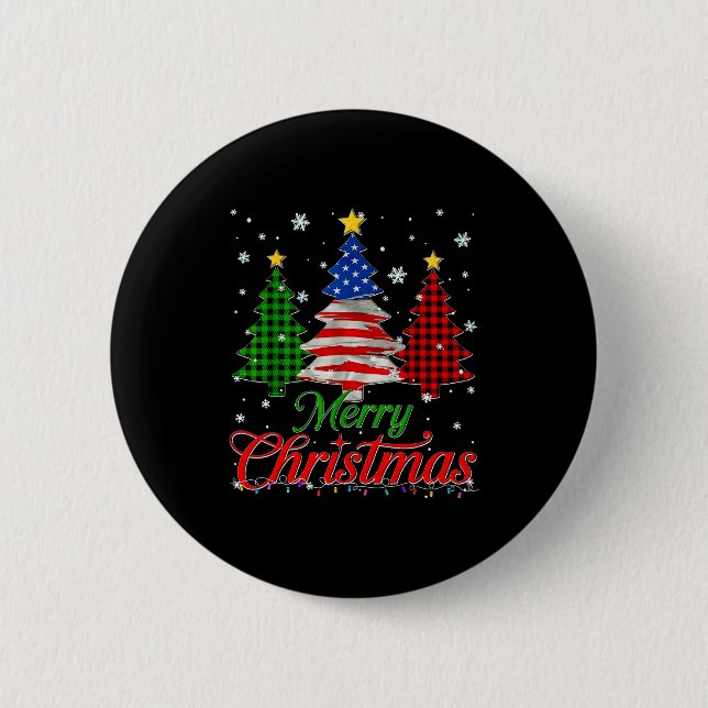 Merry Christmas Tree Plaid Us Flag Snowflake Xmas  2 Inch Round Button (Front)