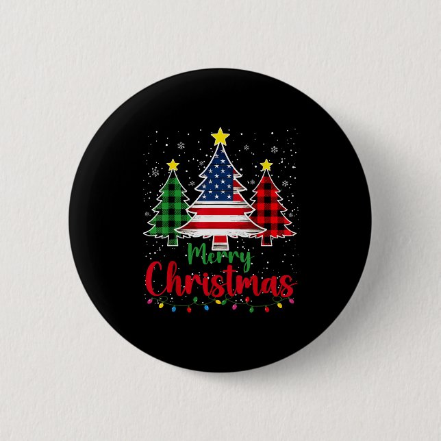 Merry Christmas Tree Plaid Us Flag Snowflake Xmas  2 Inch Round Button (Front)