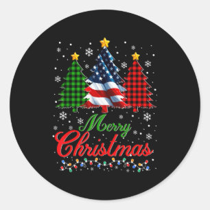 Merry Christmas Tree Plaid Us Flag Snowflake Xmas  Classic Round Sticker