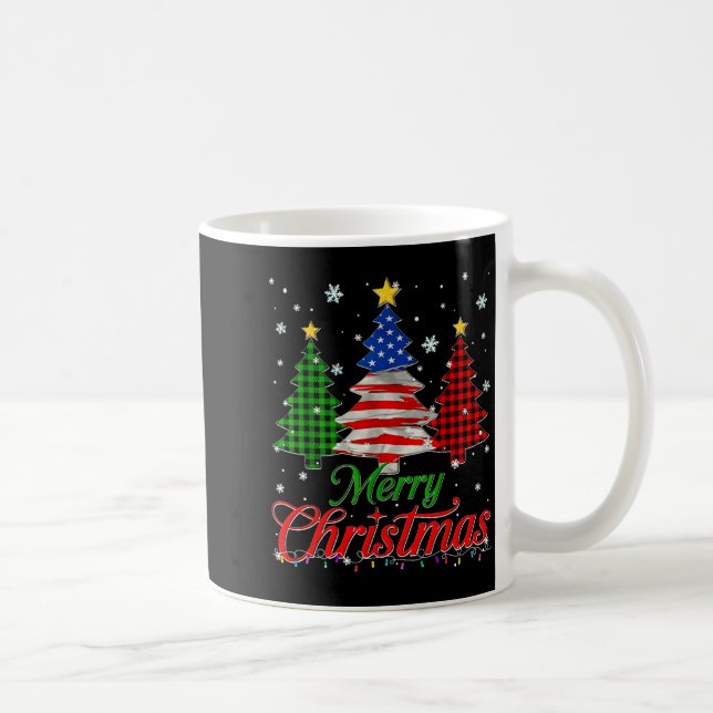 Merry Christmas Tree Plaid Us Flag Snowflake Xmas  Coffee Mug (Right)