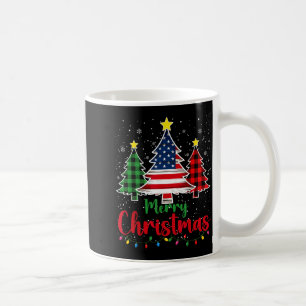 Merry Christmas Tree Plaid Us Flag Snowflake Xmas Coffee Mug