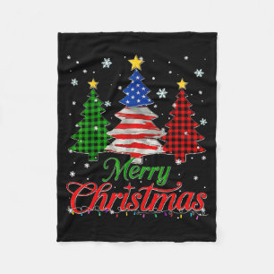 Merry Christmas Tree Plaid Us Flag Snowflake Xmas  Fleece Blanket
