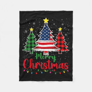 Merry Christmas Tree Plaid Us Flag Snowflake Xmas  Fleece Blanket