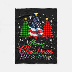 Merry Christmas Tree Plaid Us Flag Snowflake Xmas  Fleece Blanket