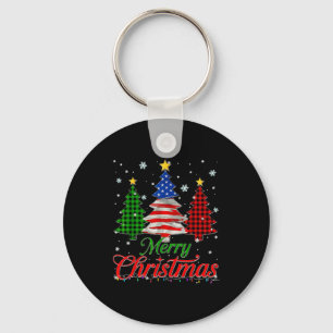 Merry Christmas Tree Plaid Us Flag Snowflake Xmas Keychain