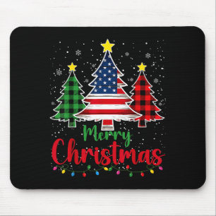 Merry Christmas Tree Plaid Us Flag Snowflake Xmas Mouse Pad