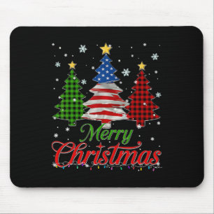 Merry Christmas Tree Plaid Us Flag Snowflake Xmas Mouse Pad