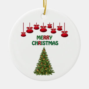 Merry Christmas Tree Presents Festive Holiday  Ceramic Ornament